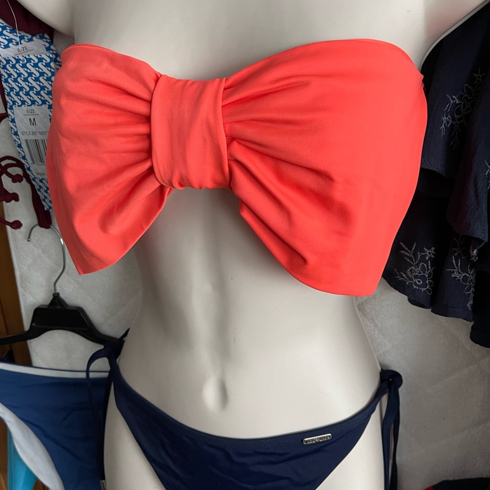 New Lolli Coral Bow Bandeau Bikini Top
